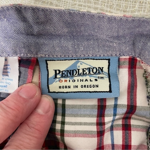 Pendleton Vintage 80s Chino Shorts Plaid Pleated High Waist Side Pockets 27 - Picture 11 of 14